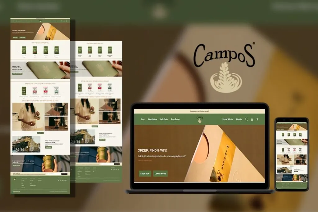 Campos Coffee website on laptop and phone